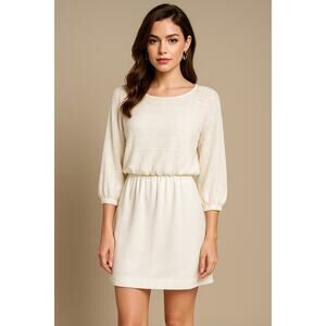 Vtg 80s Toni Petite Lace Dolman Sleeve Blouson Dress Size 8P USA Winter White